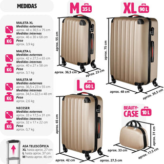 Tectake Pucci 4 PCs champagne luggage set Alodia Store