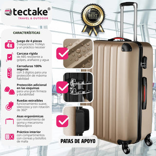 Tectake Pucci 4 PCs champagne luggage set Alodia Store