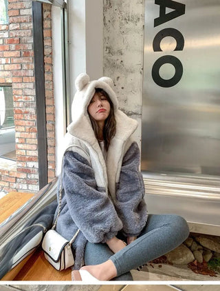 Japanese soft girl cute plus velvet thick hooded sweater ins selling Alodia Store