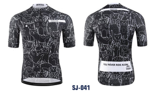KEMALOCE Breathable Unisex White Cartoon Cat Cycling Jersey Spring Anti-Pilling Eco-Friendly Bike Clothing Top Road Team Bicycle alodia store