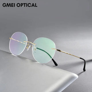 Titanium Alloy Rimless Glasses Frame Men Ultralight Round Eyeglasses Myopia Prescription Frames For Women Optical Eye Glass Alodia Store