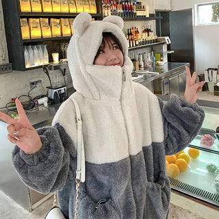 Japanese soft girl cute plus velvet thick hooded sweater ins selling Alodia Store