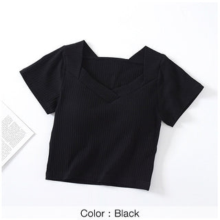 Tshirt For Women With Chest Pad Croptop Tops Tee V Neck Short Sleeve Sexy alodia store