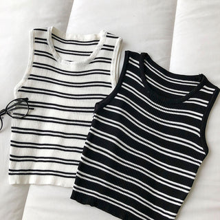 Knitted Black Striped Tank Top alodia store