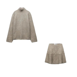 Khaki Loose Pullover Sweater Female set Alodia Store