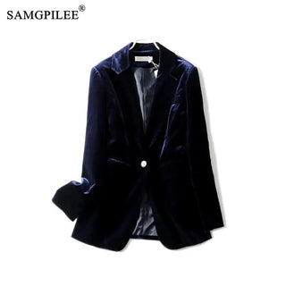New One Button Gold Velvet Pocket Woman Blazer Vadim 4XL Alodia Store