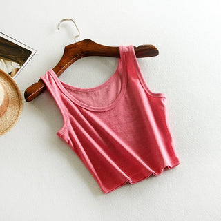 LERFEY Summer Slim Render Short Top Sexy Women Sleeveless U Croptops Tank Tops Solid Black White Crop Tops Vest Tube Top alodia store