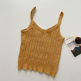 Knitted Tank Cropped Sleeveless Cami Top Y2k Fashion Halter Hollow Out Ropa De Mujer Blackless Sexy Purple Croptop Women Clothes alodia store