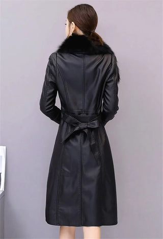 Long Leather Coat Female Outerwear With Belt M-4XL Alodia Store