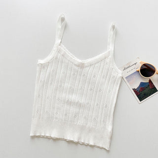 Knitted Tank Cropped Sleeveless Cami Top Y2k Fashion Halter Hollow Out Ropa De Mujer Blackless Sexy Purple Croptop Women Clothes alodia store
