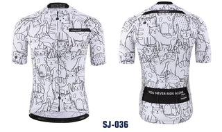 KEMALOCE Breathable Unisex White Cartoon Cat Cycling Jersey Spring Anti-Pilling Eco-Friendly Bike Clothing Top Road Team Bicycle alodia store