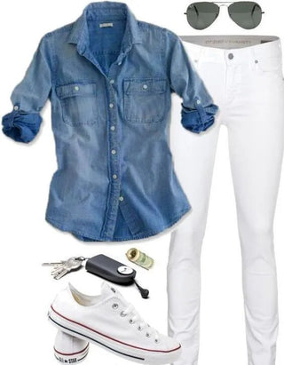 VS&LLWQ Women Fashion Blue Denim Shirts Women Girls Autumn Casual Long Sleeve Solid Blue Two Pockets Cotton Blend Tops 2020 New Alodia Store