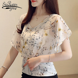 NEW SUMMER Print Chiffon Blouse Women alodia store