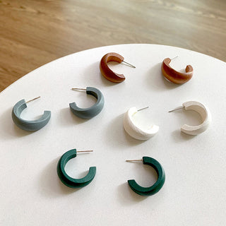 Cute Moon Matte Wooden Earrings Geometric C-Style Statement Vintage Big Circle Wood Ear Ring Fashion Jewelry Gift Alodia Store