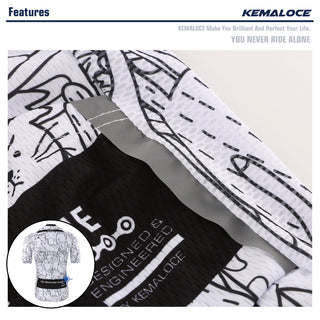 KEMALOCE Breathable Unisex White Cartoon Cat Cycling Jersey Spring Anti-Pilling Eco-Friendly Bike Clothing Top Road Team Bicycle alodia store