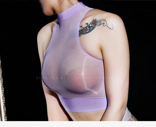 Oil Glossy Shiny Sleeveless Bustier Crop Top Women Sexy Nylons Tank Tops Cropped Feminino Croptop See Through Transparent Camis alodia store