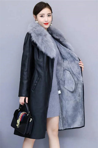 Long Leather Coat Female Outerwear With Belt M-4XL Alodia Store