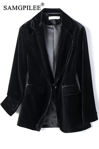 New One Button Gold Velvet Pocket Woman Blazer Vadim 4XL Alodia Store