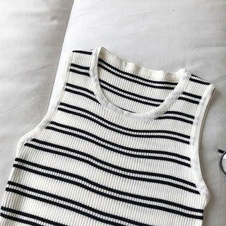 Knitted Black Striped Tank Top alodia store
