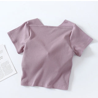 Tshirt For Women With Chest Pad Croptop Tops Tee V Neck Short Sleeve Sexy alodia store