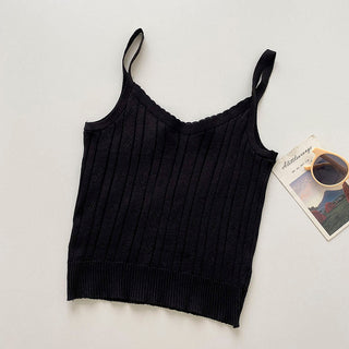 Knitted Tank Cropped Sleeveless Cami Top Y2k Fashion Halter Hollow Out Ropa De Mujer Blackless Sexy Purple Croptop Women Clothes alodia store
