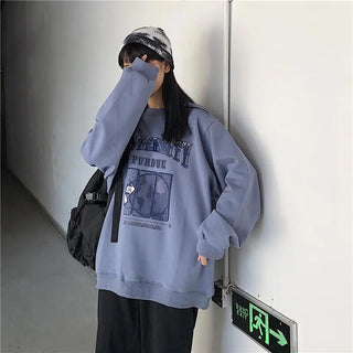 ins round neck thin section Harajuku female Korean version of Harajuku style student loose new 2021 longsleeved top coat trend Alodia Store
