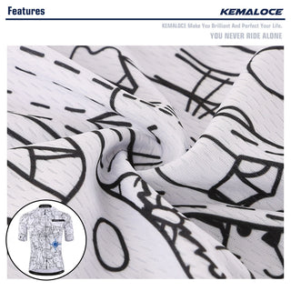 KEMALOCE Breathable Unisex White Cartoon Cat Cycling Jersey Spring Anti-Pilling Eco-Friendly Bike Clothing Top Road Team Bicycle alodia store
