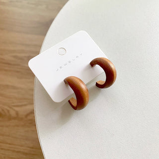 Cute Moon Matte Wooden Earrings Geometric C-Style Statement Vintage Big Circle Wood Ear Ring Fashion Jewelry Gift Alodia Store