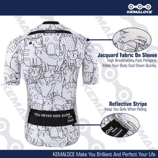 KEMALOCE Breathable Unisex White Cartoon Cat Cycling Jersey Spring Anti-Pilling Eco-Friendly Bike Clothing Top Road Team Bicycle alodia store