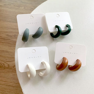 Cute Moon Matte Wooden Earrings Geometric C-Style Statement Vintage Big Circle Wood Ear Ring Fashion Jewelry Gift Alodia Store