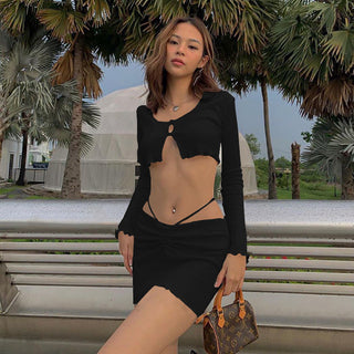 Sexy CropTops With Mini Bandage Skirt 2 Sets Women Summer alodia store
