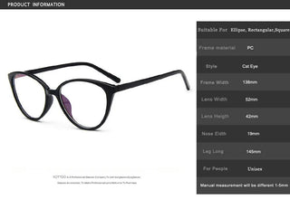 Fashion Women Cat Eye Eyeglasses Men Myopia Optical Glasse Frame Eye Glasses Computer Transparent Clear Frame Oculos Alodia Store