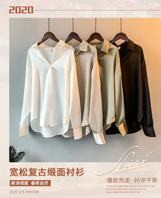 Spring 2021 Womens Clothing Silk Shirt Vintage Blouse Women Sheer Top Women Longsleeve Dress Shirt clothes Woman Overshirt Alodia Store