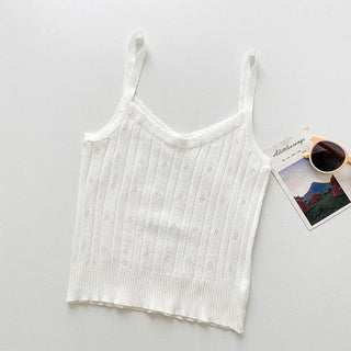Knitted Tank Cropped Sleeveless Cami Top Y2k Fashion Halter Hollow Out Ropa De Mujer Blackless Sexy Purple Croptop Women Clothes alodia store