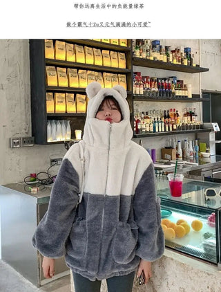 Japanese soft girl cute plus velvet thick hooded sweater ins selling Alodia Store
