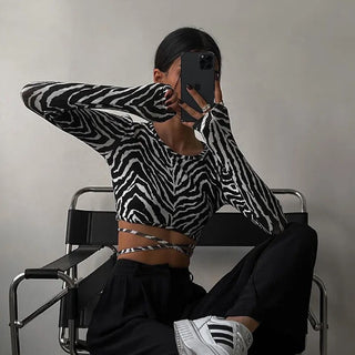 Sexy Backless Lace ups Pullover Tees Women Autumn Black O-neck Slim Longsleeve Short T-Shirt Alodia Store
