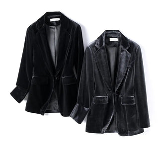 New One Button Gold Velvet Pocket Woman Blazer Vadim 4XL Alodia Store