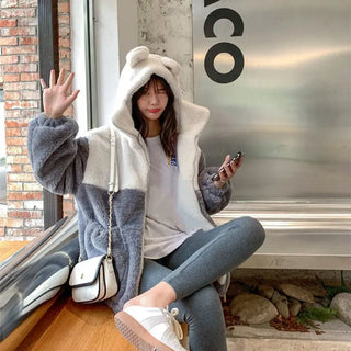 Japanese soft girl cute plus velvet thick hooded sweater ins selling Alodia Store