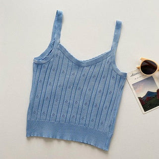 Knitted Tank Cropped Sleeveless Cami Top Y2k Fashion Halter Hollow Out Ropa De Mujer Blackless Sexy Purple Croptop Women Clothes alodia store
