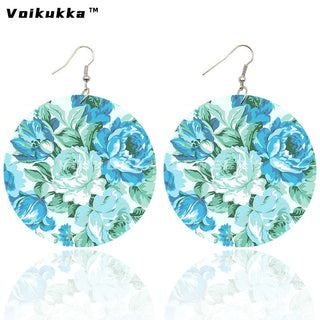 Voikukka Jewelry 6 CM Circle Floral Double-sided Printing Flowers Country Style Wooden Pendant Drop Fashion Earrings For Women Alodia Store