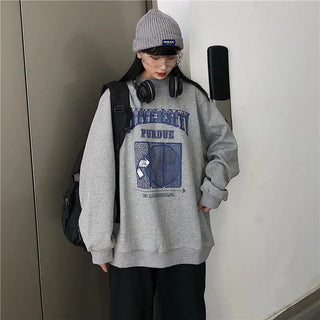 ins round neck thin section Harajuku female Korean version of Harajuku style student loose new 2021 longsleeved top coat trend Alodia Store