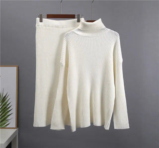 New Casual Two Pieces Turtle Neck Sweater and Midi Skirt Female Warm Suits with Skirt Alodia Store