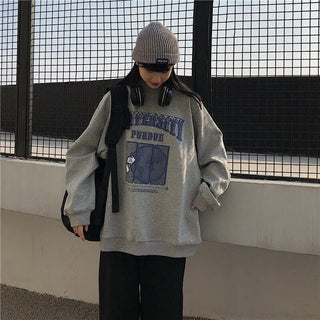 ins round neck thin section Harajuku female Korean version of Harajuku style student loose new 2021 longsleeved top coat trend Alodia Store