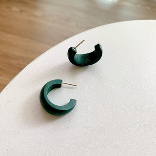Cute Moon Matte Wooden Earrings Geometric C-Style Statement Vintage Big Circle Wood Ear Ring Fashion Jewelry Gift Alodia Store