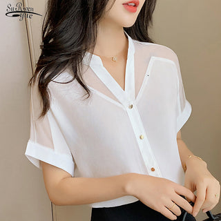 NEW SUMMER Print Chiffon Blouse Women alodia store