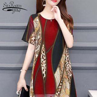 NEW SUMMER Print Chiffon Blouse Women alodia store
