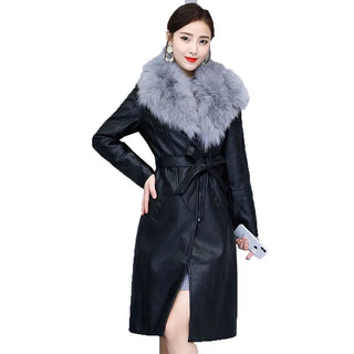 Long Leather Coat Female Outerwear With Belt M-4XL Alodia Store