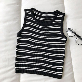 Knitted Black Striped Tank Top alodia store