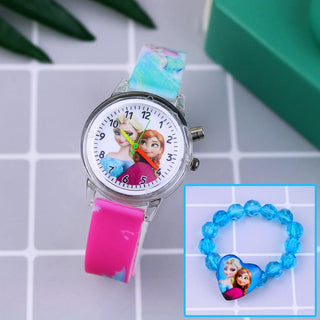Fashion Cartoon Flash Light Girls Watches Kids with Bracelet Silicone Strap Princess Elsa Children Watches Clock reloj infantil Alodia Store