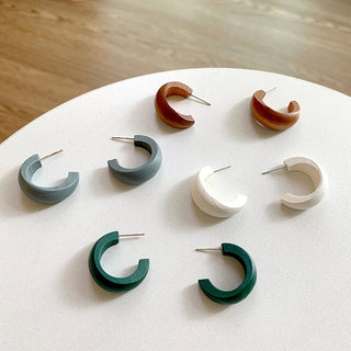 Cute Moon Matte Wooden Earrings Geometric C-Style Statement Vintage Big Circle Wood Ear Ring Fashion Jewelry Gift Alodia Store